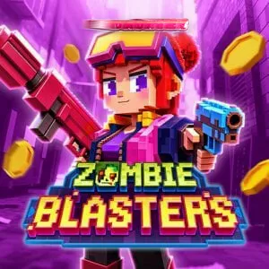 Tampilan layar permainan slot Zombie Blasters dengan elemen arcade retro